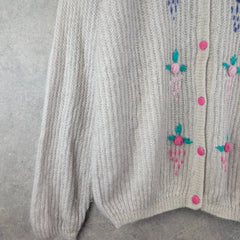 Avec Moi Jumper Womens 2XL XXL Vintage Knitted Cardigan Floral Button Up