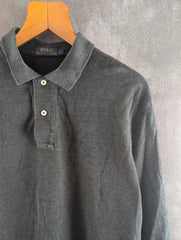 Ralph Lauren Polo Shirt Mens Large L Grey Long Sleeve Cotton