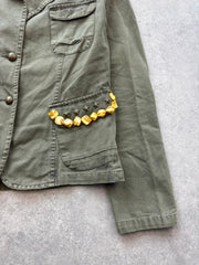 Yell Y2K Jacket Womens Medium Khaki Green Cotton Military Utility Y2K Festival