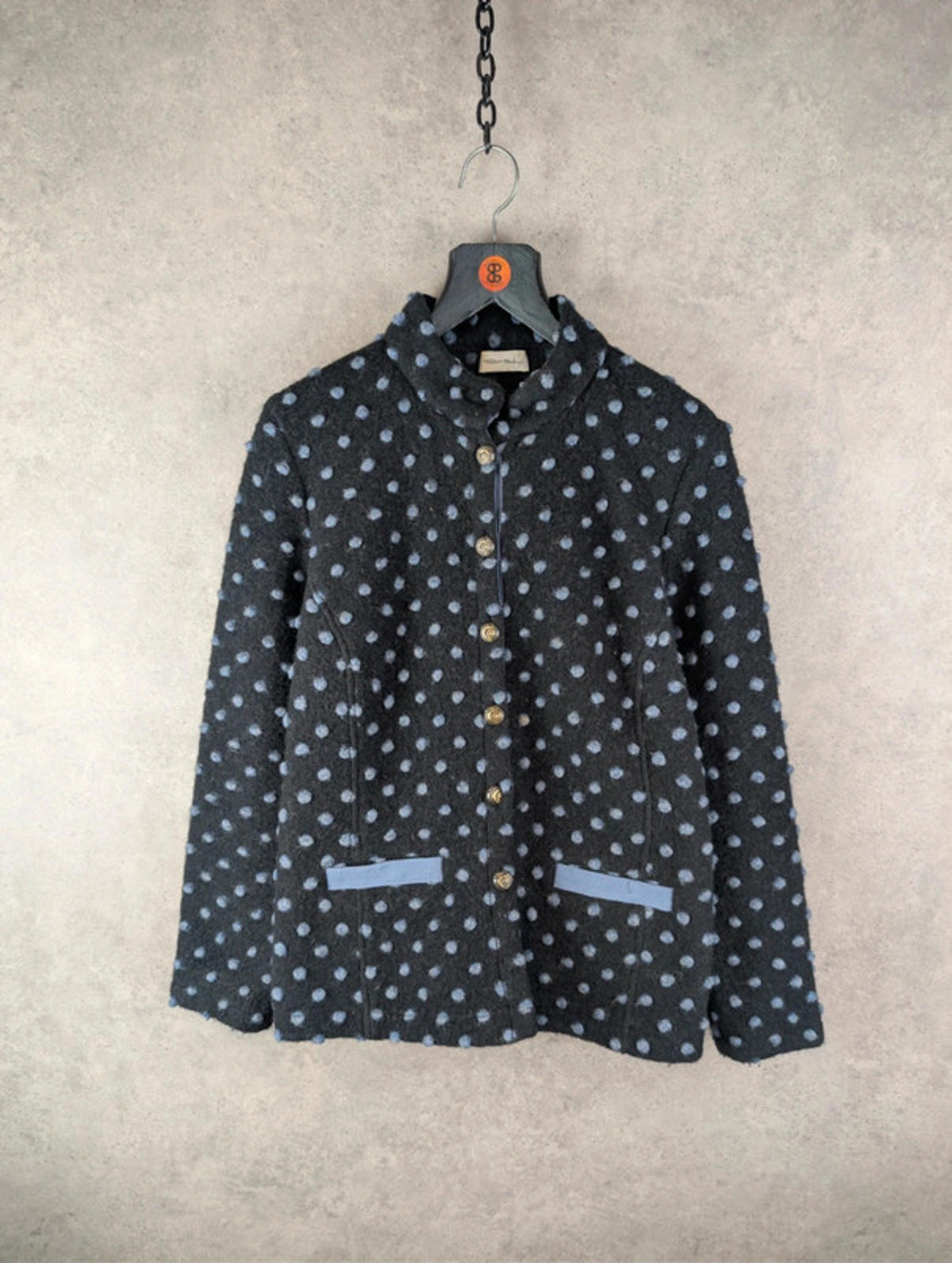 John Hahn Jacket Womens L Large Black Poker Dot Wool