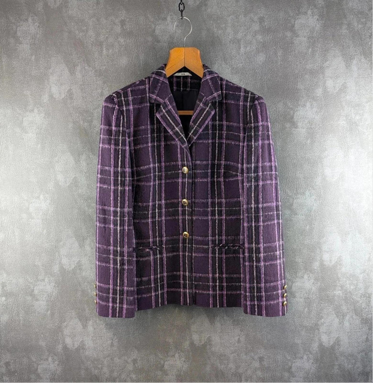 Lucia Jacket Womens L Large Purple Tartan Wool Checked