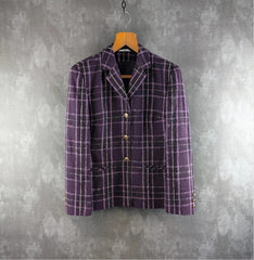 Lucia Jacket Womens L Large Purple Tartan Wool Checked