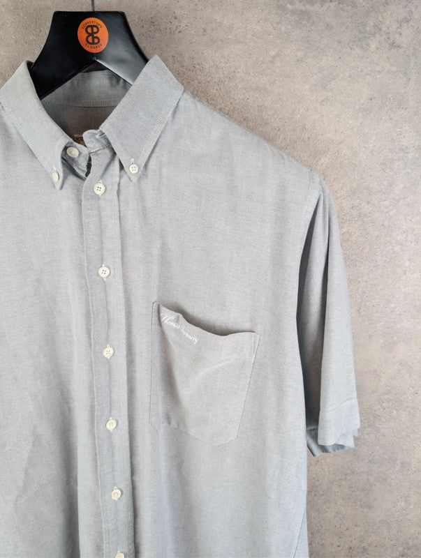 Thomas Burberry Shirt Mens Large L Grey Short Sleeve Cotton