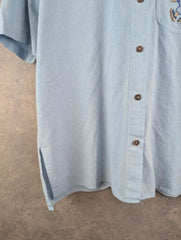 Vintage Shirt Womens 2XL XXL Blue Cotton Bear Embroidery Button Up