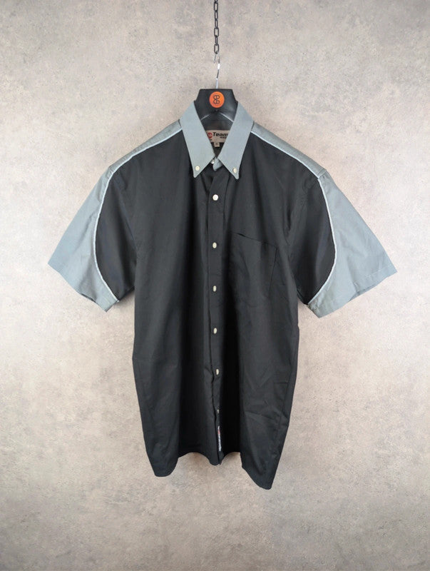 Team Wear Shirt Mens Medium M Grey Y2K Short Sleeve Work Wear