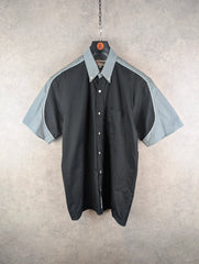 Team Wear Shirt Mens Medium M Grey Y2K Short Sleeve Work Wear