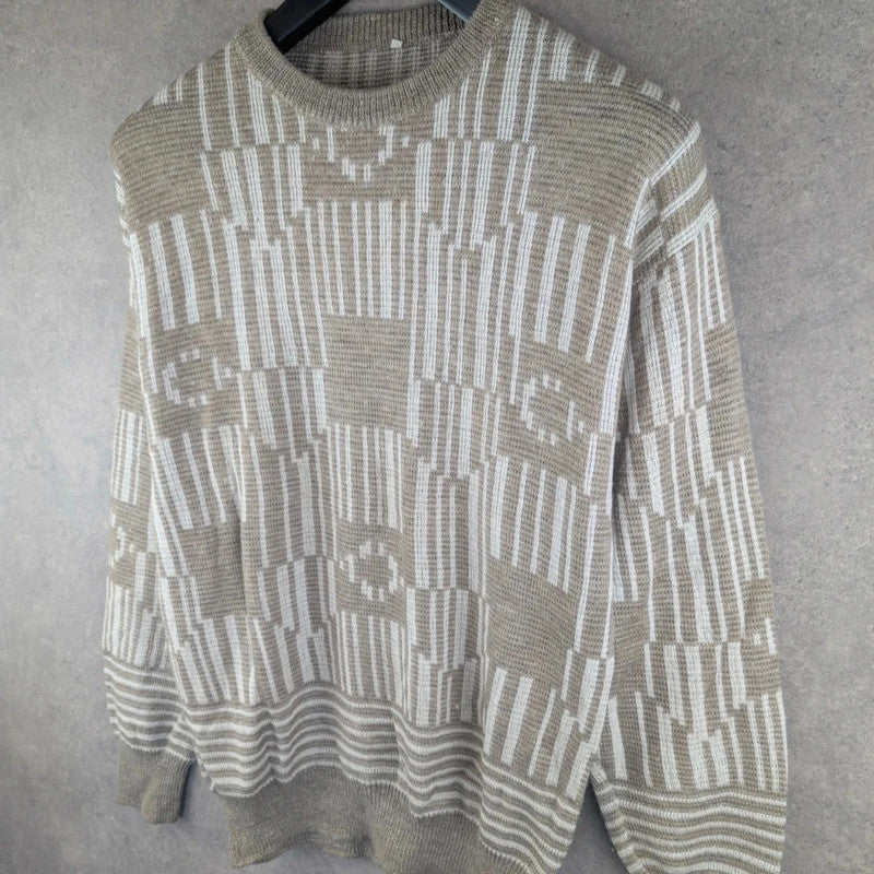 Vintage Jumper Mens Large L Grey Knitted Pullover Cotton