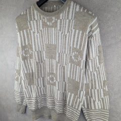Vintage Jumper Mens Large L Grey Knitted Pullover Cotton