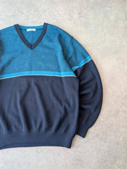 St Michael Jumper Mens Medium Blue Vintage 1990s Pullover Made In Italy Knitted