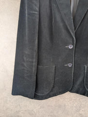 St Michael Blazer Womens Large L Black Velvet Vintage 80s