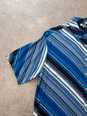 Vintage 1990s Shirt Men’s Large Blue Retro Striped Short Sleeve Button Up
