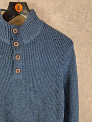 Bass & Co Jumper Mens Large Blue knit 1/4 Button Pullover Sweater