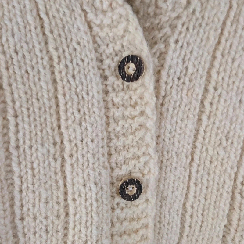 Hand Knitted Jumper Womens Medium M Cream Cardigan Waistcoat Button Up Vintage Icelandic