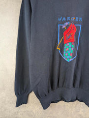 Jaeger Jumper Mens XL Extra Large Navy Vintage 80s Golf Embroidered Wool