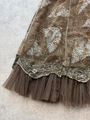 Y2K Midi Skirt Women’s Small Brown Animal Print Tulle Lace Boho