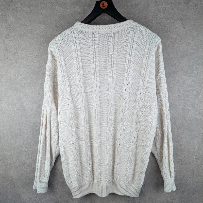 St Michael Jumper Mens Large L Ivory Vintage 90s Knitted Pullover
