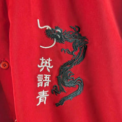 Y2K Shirt Dragon Embroidery Long Sleeve Red Men's XL