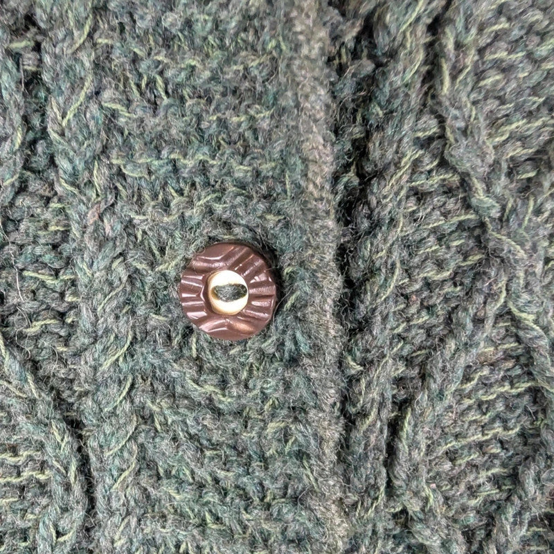 Hand Knitted Jumper Womens XL Extra Large Green Floral Cardigan