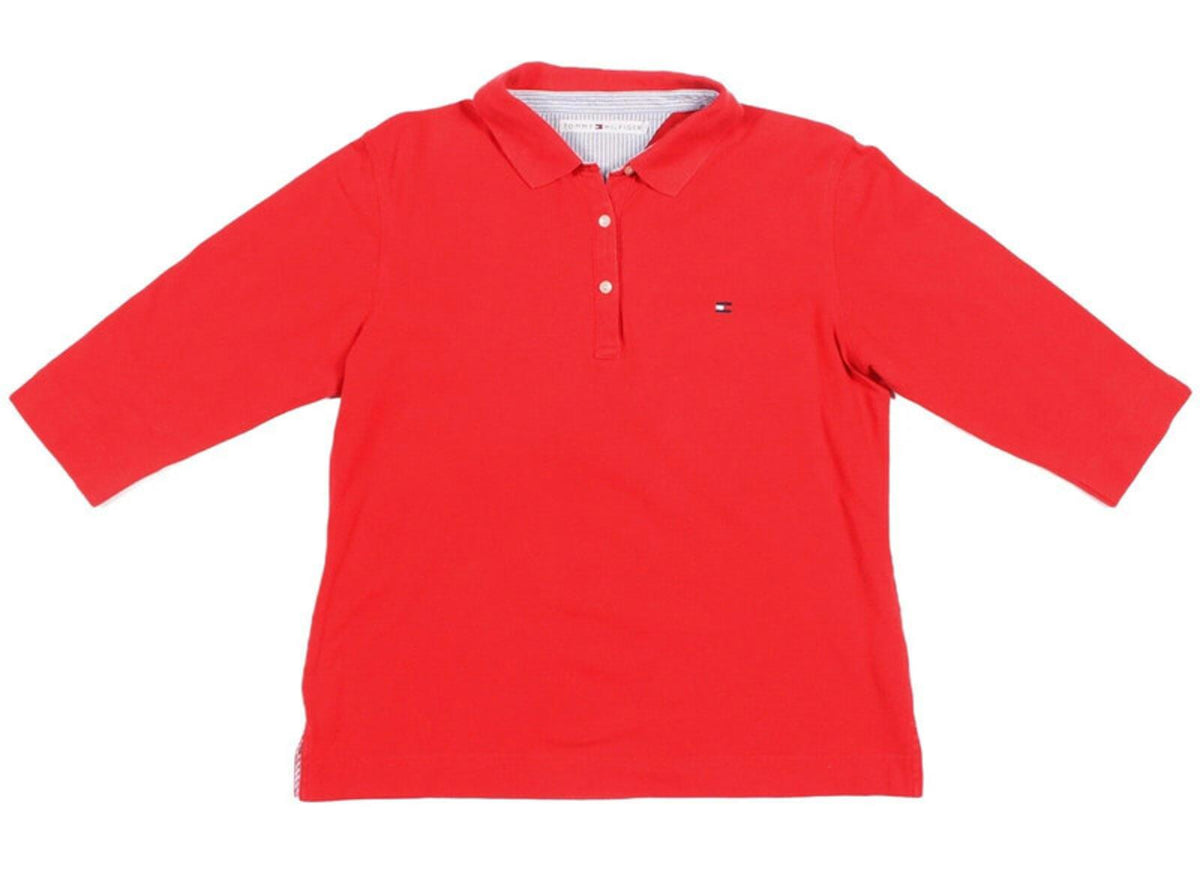 Tommy Hilfiger Polo Shirt 3/4 Sleeve Large L Red