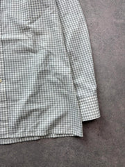 Vintage 1970s Shirt Men’s Large White Geometric Print Dagger Collar Retro Mod