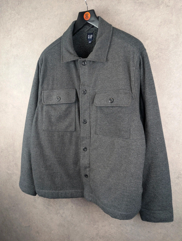 Gap Shacket Mens XL Extra Large Grey Sherpa Lined Fleece