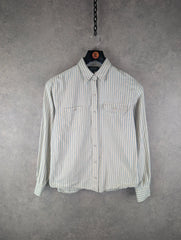 Ralph Lauren Shirt Womens Medium M Long Sleeve Snap Button Pin Stripe Vintage 90s