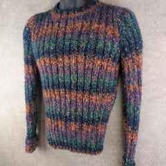 Hand Knitted Jumper Womens Extra Small XS Multicoloured Knitted Pullover