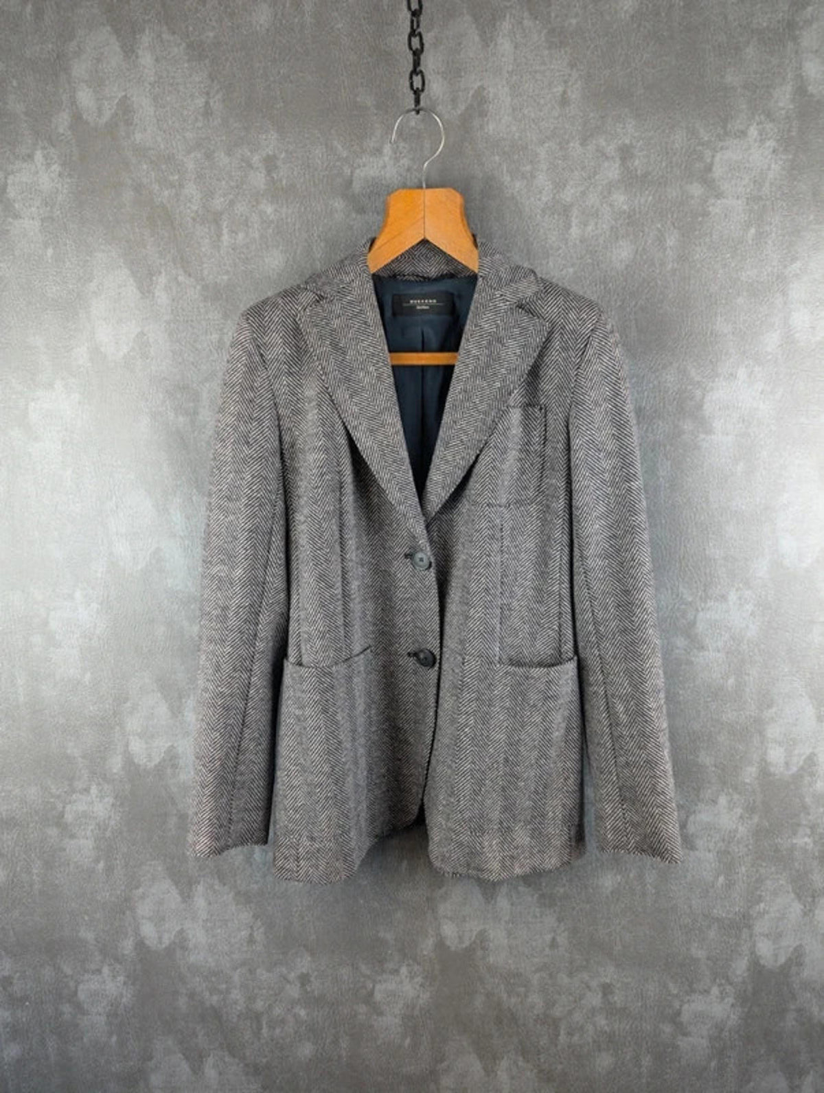 Max Mara Jacket Womens Extra Small XS Weekend Linen/Wool Herringbone Blazer Grey