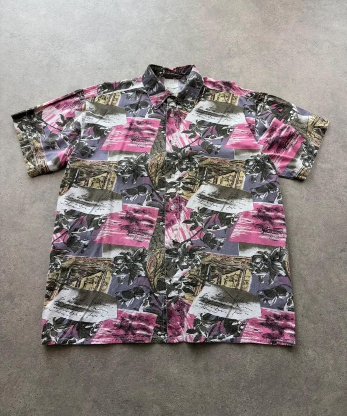 Vintage 1990s Hawaiian Shirt Men’s XL Pink Floral Short Sleeve Cotton Festival
