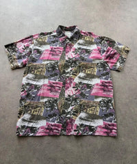 Vintage 1990s Hawaiian Shirt Men’s XL Pink Floral Short Sleeve Cotton Festival