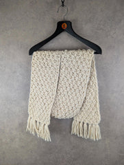 Hand Knitted Scarf Cream Hand Made Unisex Wool