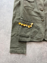 Yell Y2K Jacket Womens Medium Khaki Green Cotton Military Utility Y2K Festival
