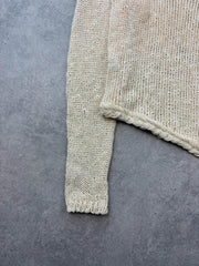 Y2K Top Women's Size Medium Cream Knitted Boho Tassel Wrap Tie Festival