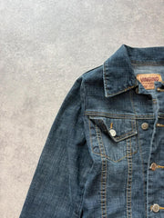 Y2K Denim Mini Dress Women’s Extra Small Blue Button Front Fitted Long Sleeve