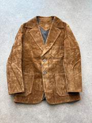 Vintage 1970s Suede Jacket Mens Medium Brown Tailored Blazer Western