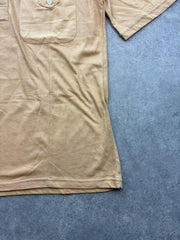 Vintage 1970s Polo Shirt Mens Large Beige 100% Cotton Short Sleeve Casual Retro