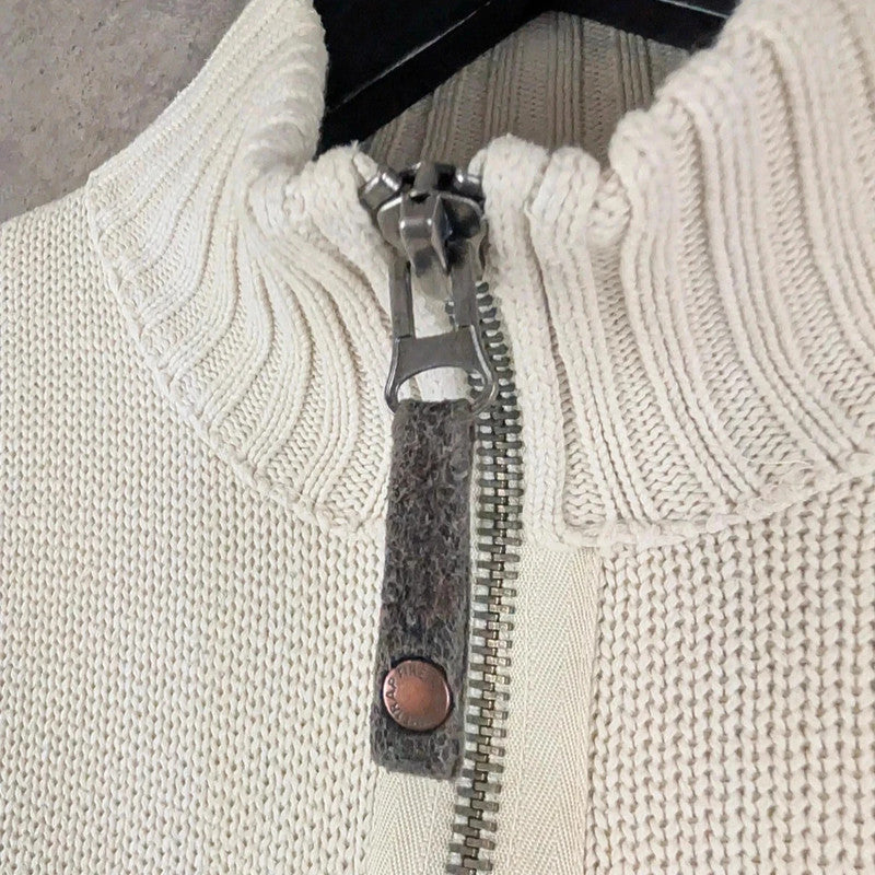 Firetrap Jumper Mens Large L knitted Y2K Full Zip Ivory Cardigan