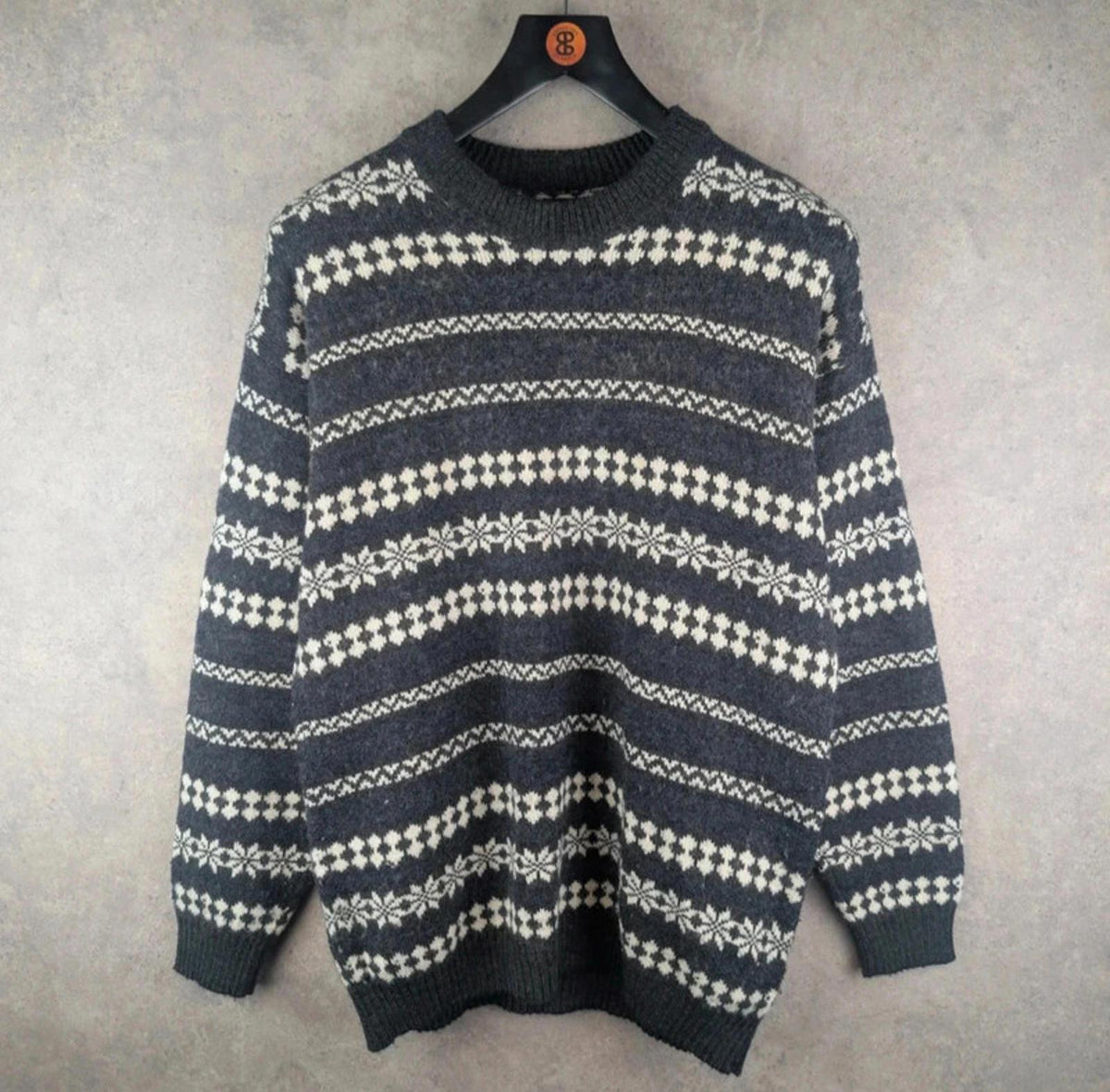 Vintage Jumper Mens L Large Grey Knitted Retro Pullover