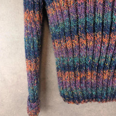 Hand Knitted Jumper Womens Extra Small XS Multicoloured Knitted Pullover