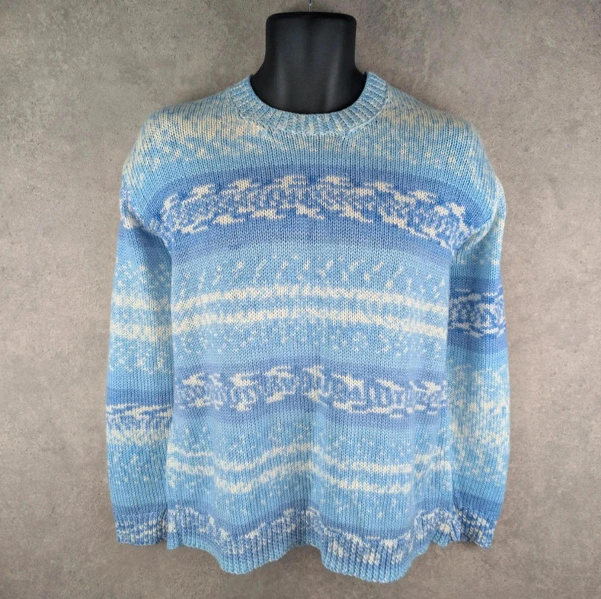 Hand Knitted Jumper Womens M Medium Blue Pullover