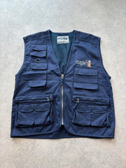 Vintage 1990s Utility Gilet Men’s Large Navy Y2K Workwear Cargo Fishing Utility