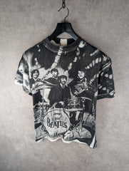 Vintage Fantasy Beatles T-Shirt Mens Large L All Over Print Black/White