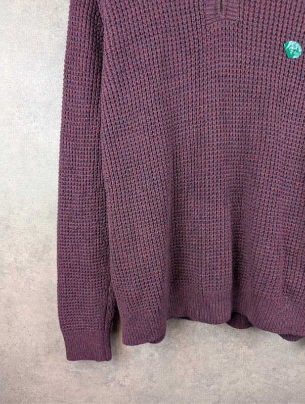 L.L.Bean Jumper Mens Large Regular Burgundy Knitted Quarter Zip Pullover New