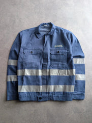 Vintage Jacket Men's Large Utility Workwear Blue Hi Vis Industrial Chore Coat