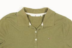 Tommy Hilfiger Polo Shirt Womens Medium m Khaki Short Sleeve