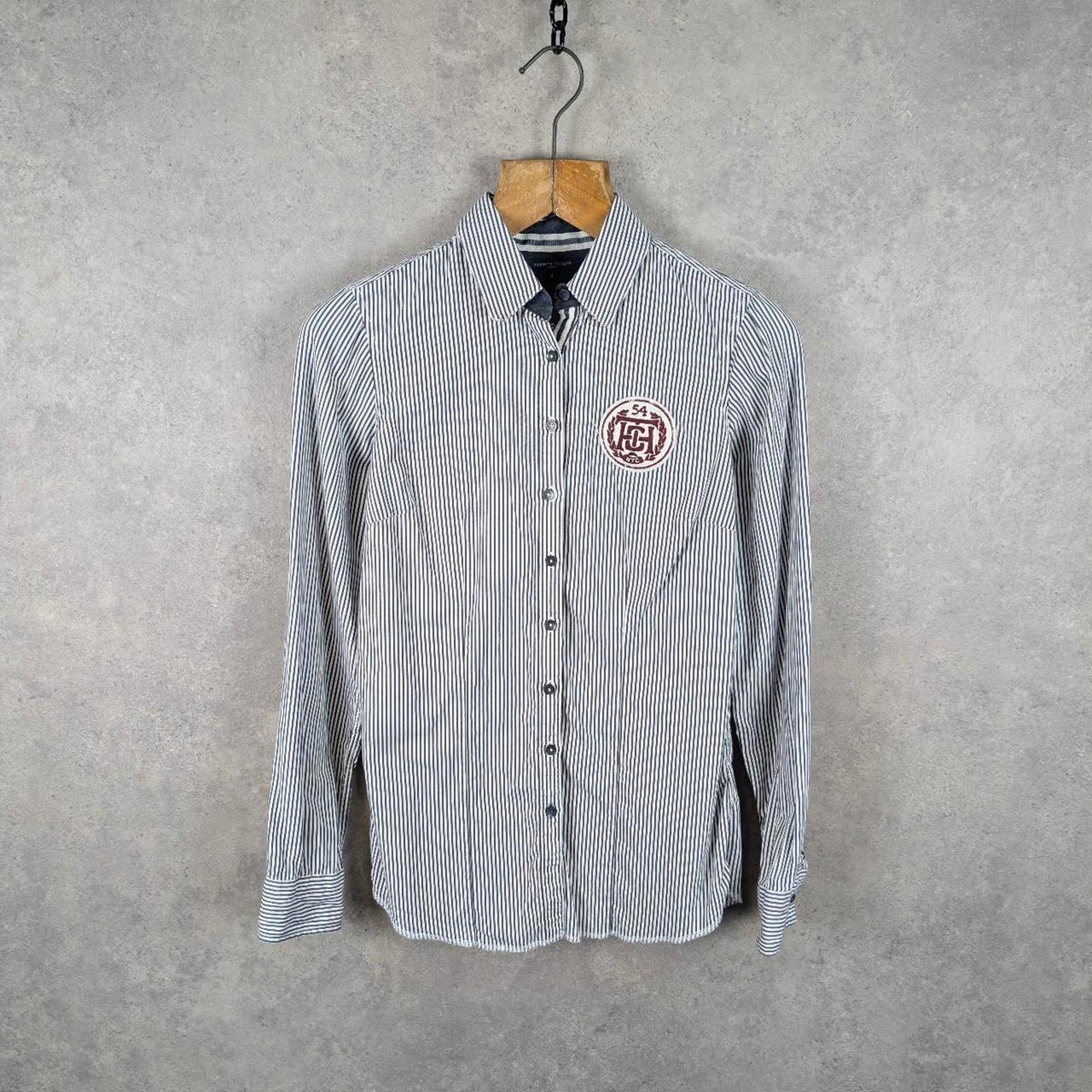 Tommy Hilfiger Shirt Womens Blouse Size Small Striped Long Sleeve Logo