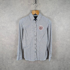 Tommy Hilfiger Shirt Womens Blouse Size Small Striped Long Sleeve Logo