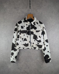 Cow Print Jacket Womens Small S Cropped Vintage Y2K Cropped Full Zip