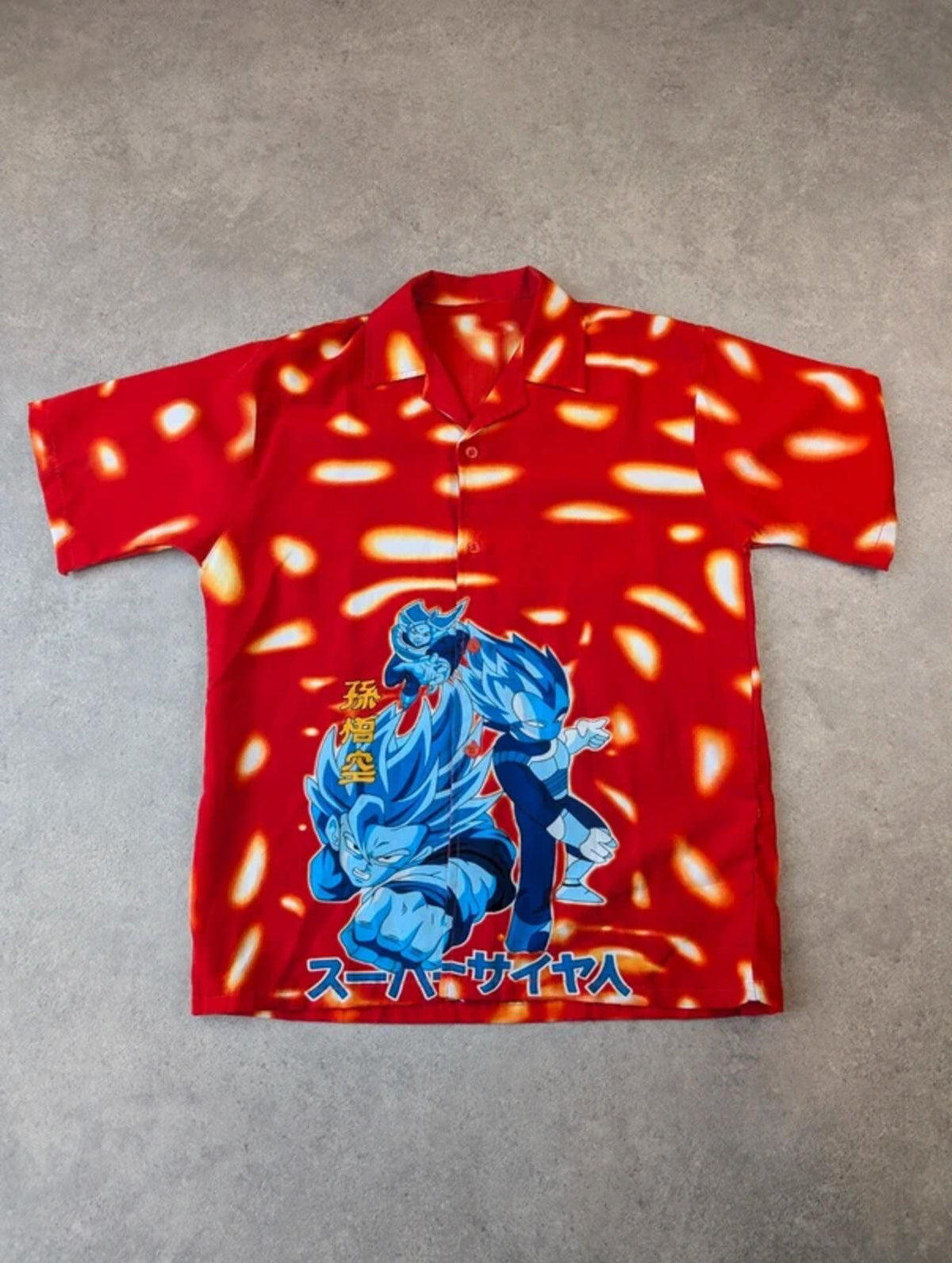 Y2K Anime Shirt Mens Medium Short Sleeve Button Up Japanese Streetwear Graphic