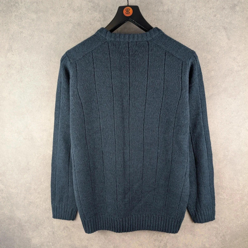 James Pringle Jumper Mens Medium M Blue Vintage Knitted Cotton Pullover